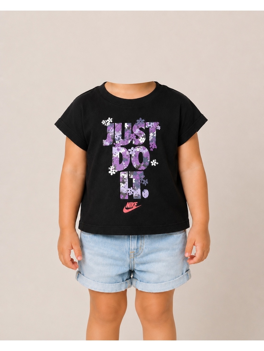 Nike Girls Size 4 XS Black Just Do It Floral Graphic Tee 3-4Y